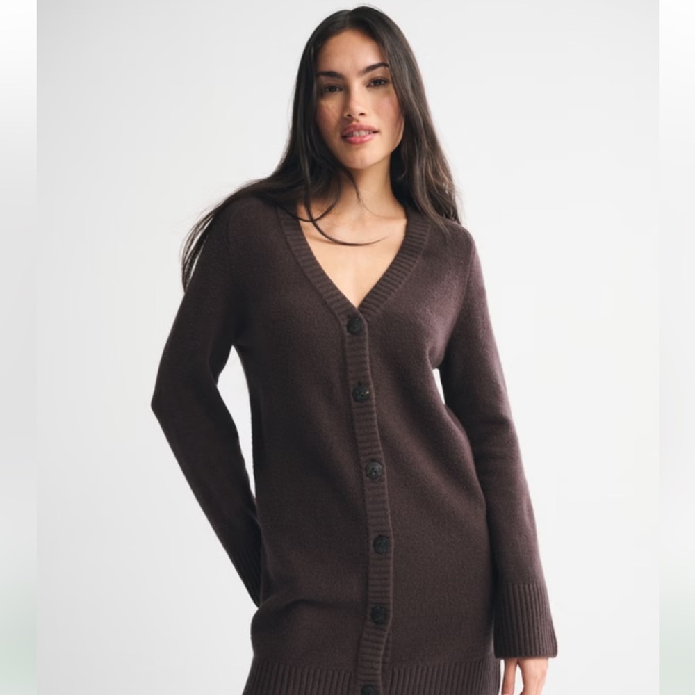 Abercrombie Long-Sleeve Cardigan Mini Sweater Dress - small petite - Picture 2 of 5